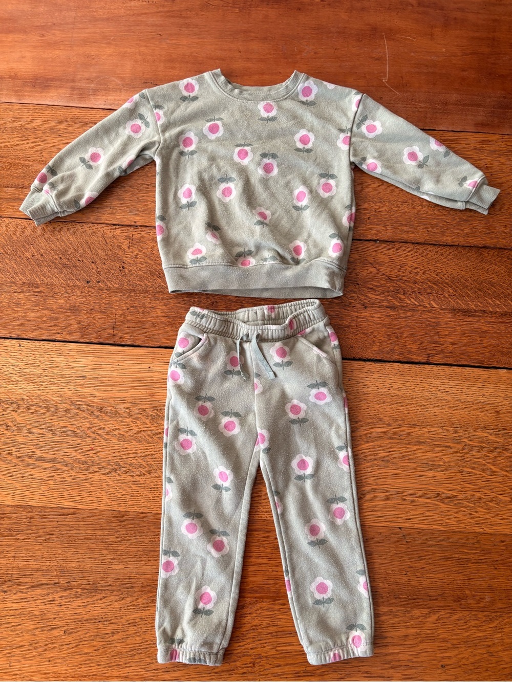 Cat & Jack Green Floral Sweatshirt and Jogger Set - Pink Flowers